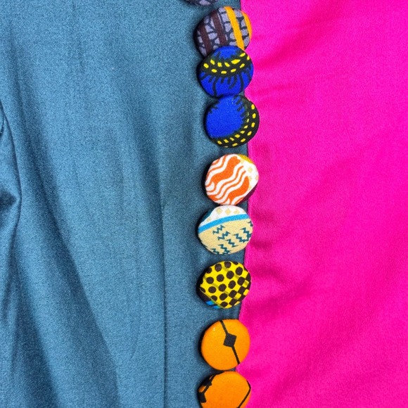 Guy Laroche Paris Dress Size M/L Color Block Novelty Buttons 90s‎ Y2K Vintage - Picture 5 of 12